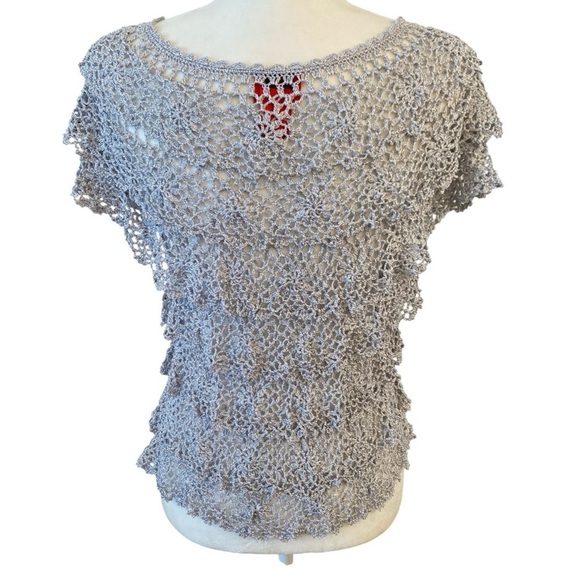 V Christina Womens Silver Ruffle Tier Blouse - Picture 3 of 7